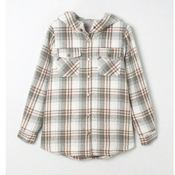 Cozy Plaid Print Teddy Lined Button Jacket Shacket - Picture 4 of 7